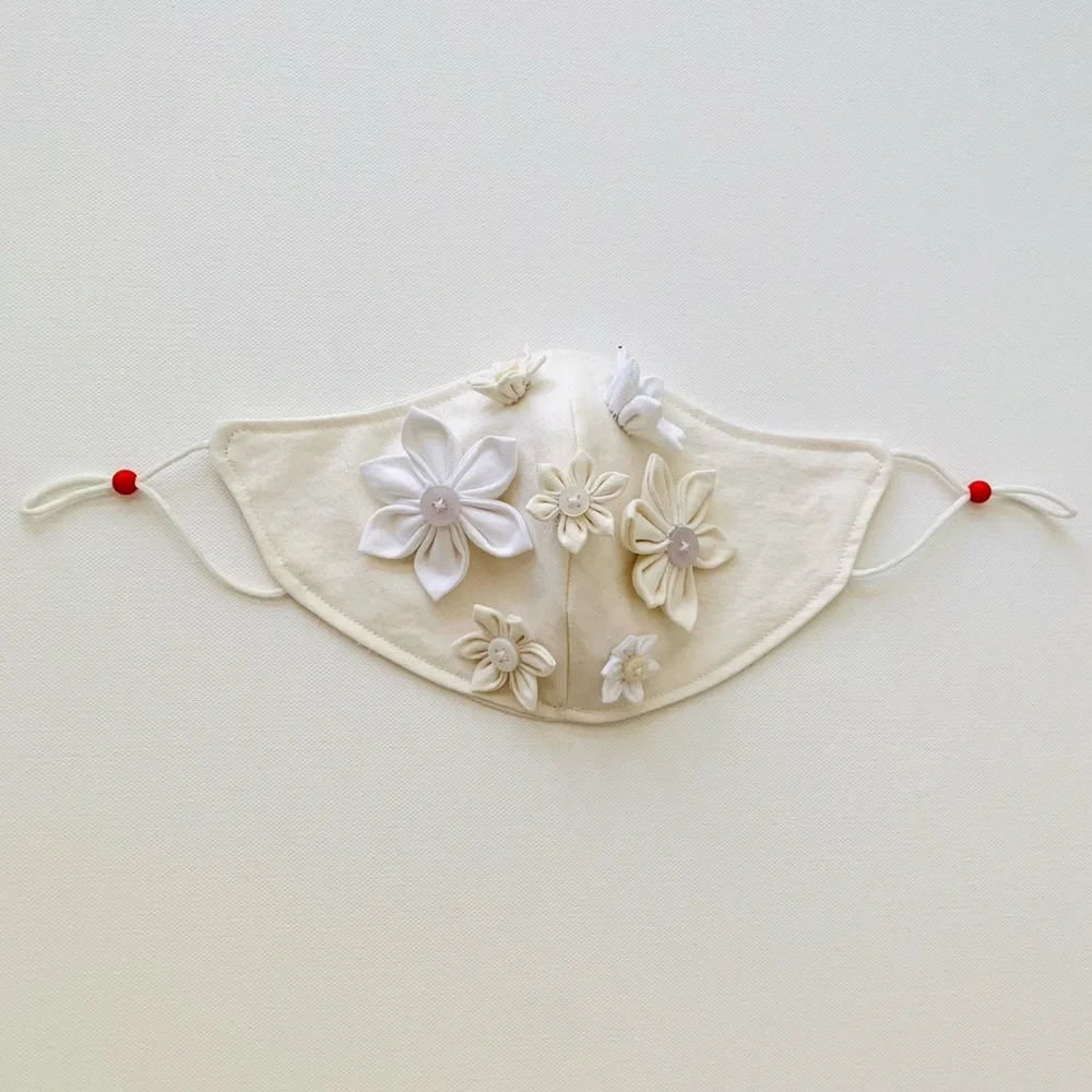 NEW Handmade White 3D Flowers Face Mask